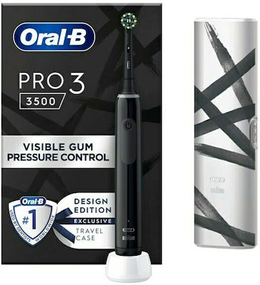 Oral-B Pro 3 3500 Design Edition Ηλεκτρική Οδοντόβουρτσα με Χρονομετρητή, Αισθητήρα Πίεσης και Θήκη Ταξιδίου Black 80365694