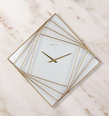 Turning Square ρολόι τοίχου μεταλλικό 85x85x6,5εκ. Χρυσό/Λευκό  NT_3268