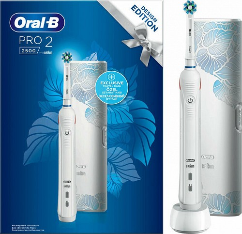 Oral-B Pro 2 2500 Design Edition Ηλεκτρική Οδοντόβουρτσα με Χρονομετρητή και Αισθητήρα Πίεσης White & Travel Case