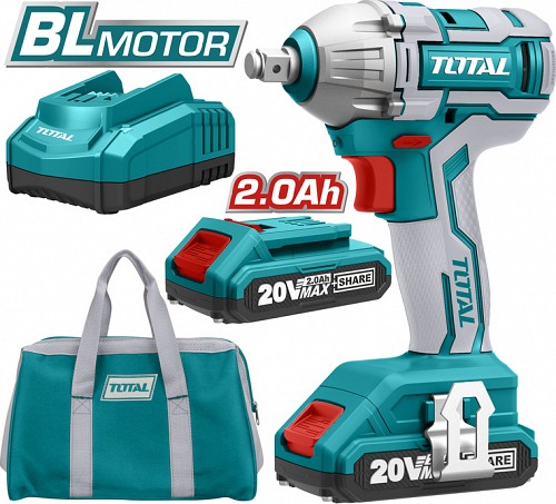 Total TIWLI2001 Brushless Μπουλονόκλειδο 20V 2x2Ah με Υποδοχή 1/2