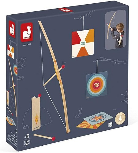 Janod - Wooden Archery Set - A Bow, 3 Arrows, a Quiver and 4 Targets - Outdoor Game and Sport - Dexterity and Motor Skills - 5 Years + J03172