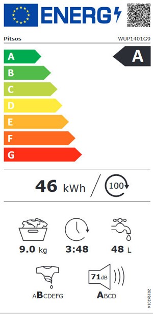 Pitsos Πλυντήριο Ρούχων 9kg 1400 Στροφών WUP1401G9