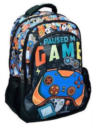 Back Me Up GAME Σχολική Τσάντα Πλάτης Οβάλ Backpack Δημοτικού με 3 θήκες 48X30X28 εκ. 357-22031