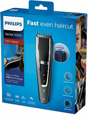 Philips Series 5000 Επαναφορτιζόμενη Κουρευτική Μηχανή Silver/Black HC5650/15