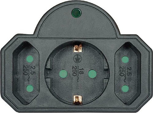 POWERTECH αντάπτορας ρεύματος PT-817, 1x schuko, 2x euro, 16A, μαύρος