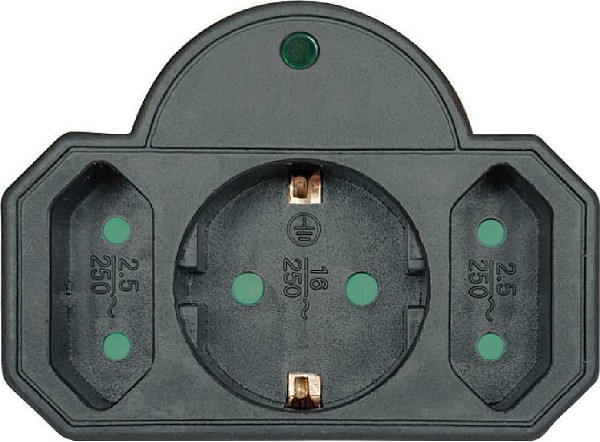 POWERTECH αντάπτορας ρεύματος PT-817, 1x schuko, 2x euro, 16A, μαύρος