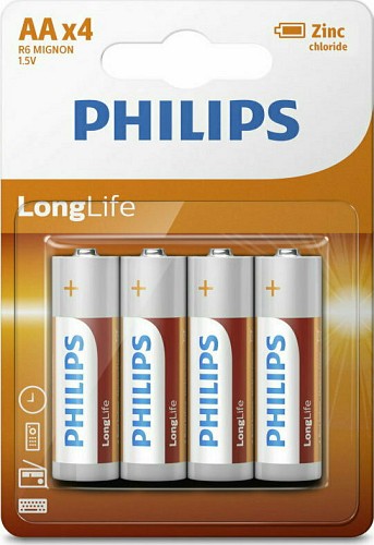 Philips R6L4B.GRS Μπαταρίες μεγάλης διάρκειας ζωής Zinc-Chloride 4 τμχ AA