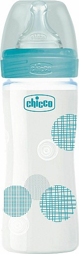 Chicco Γυάλινο Μπιμπερό Well Being Κατά των Κολικών με Θηλή Σιλικόνης 240ml για 0+ μηνών A50-28721-21