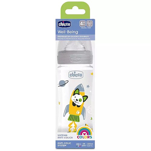 Chicco Πλαστικό Μπιμπερό Well Being Κατά των Κολικών Κίτρινο 330ml (A60-28637-31)