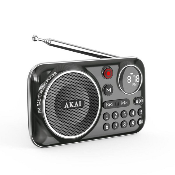 Akai APR-500BK Φορητό ραδιόφωνο με Bluetooth, USB, TF, REC, έξοδο ακουστικών και οθόνη - 2.5W σε μαύρο χρώμα