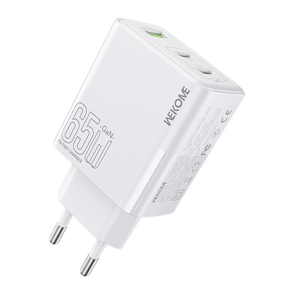 WEKOME Φορτιστής Σπιτιού GaN PD 65W WK WP-U66 3 Θέσεων Λευκό