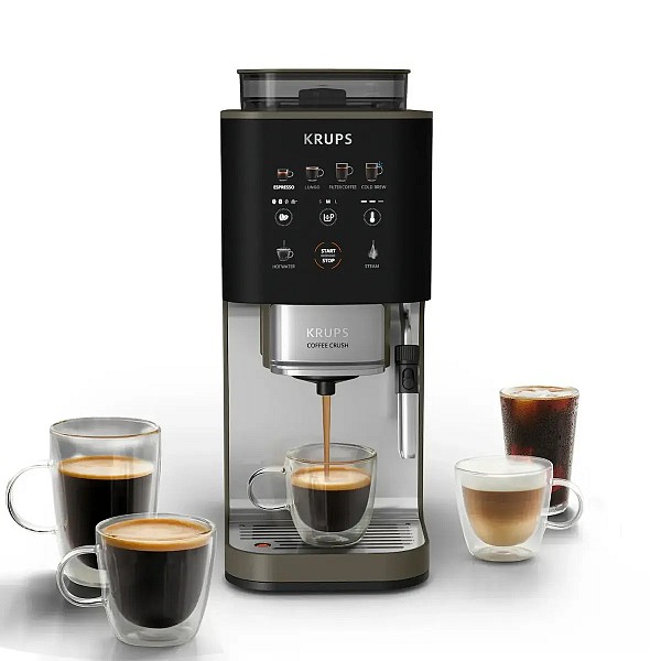 Krups Αυτόματη Μηχανή Espresso 1450W Πίεσης 15bar για Cappuccino με Μύλο Άλεσης Ασημί SA403BE0