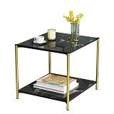 Τραπεζάκι Σαλονιού ArteLibre ARGUN Μαύρο Με Όψη Μαρμάρου MDF/Μέταλλο 40x40x43cm 14370249