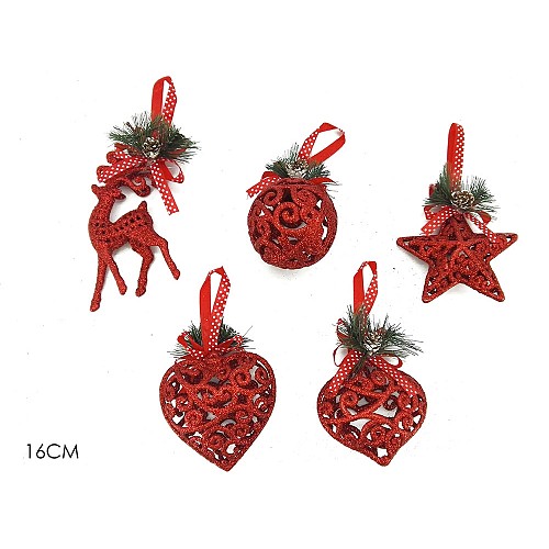 ArteLibre Στολίδι Κρεμαστό Με Glitter Κόκκινο Πλαστικό 16cm Σε 5 Σχέδια 06510692