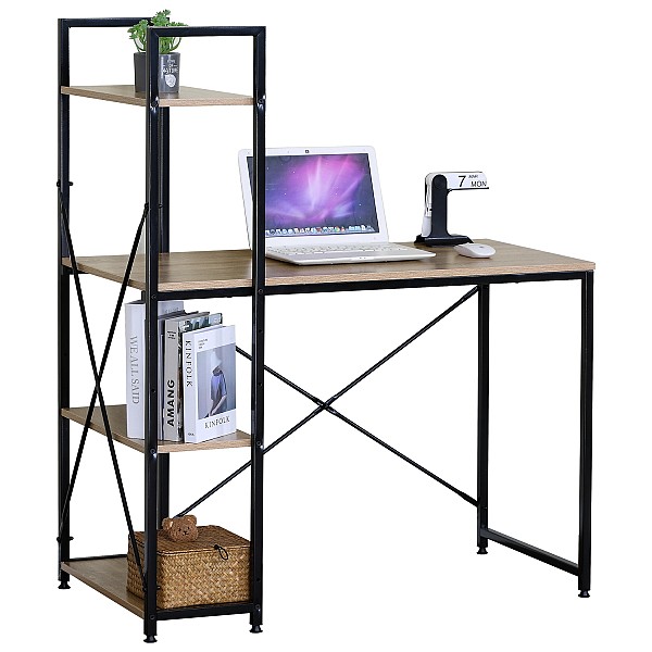 Γραφείο ArteLibre JORVIK Με Ράφια Δρυς/Μαύρο Μοριοσανίδα/Μέταλλο 100x52x120cm 15340035