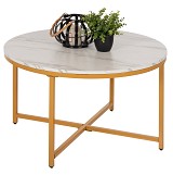 B2bmarkt ΤΡΑΠΕΖΙ ΣΑΛΟΝΙΟΥ HM9420.01 WHITE MARBLE ΜΕΛΑΜΙΝΗ-ΧΡΥΣΗ ΜΕΤΑΛΛΙΚΗ ΒΑΣΗ Φ80x48,5Yεκ.