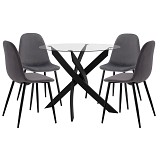 B2bmarkt ΣΕΤ ΤΡΑΠΕΖΑΡΙΑΣ 5 ΤΜΧ HM11095.01 ΤΡΑΠΕΖΙ Φ90X74Υεκ. & 4 ΚΑΡΕΚΛΕΣ LEONARDO ΓΚΡΙ