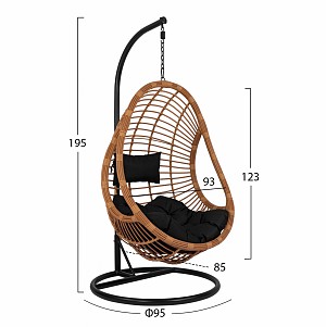 ΚΡΕΜΑΣΤΗ ΠΟΛΥΘΡΟΝΑ ΦΩΛΙΑ HM5541.04 ΜΕ ΜΠΕΖ WICKER & ΜΑΥΡΑ ΜΑΞΙΛΑΡΙΑ Φ95Χ195Υ εκ.