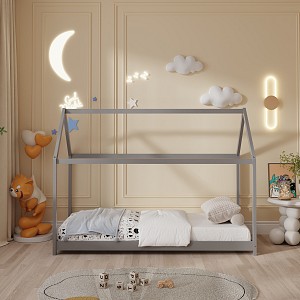 B2bmarkt ΚΡΕΒΑΤΙ ΠΑΙΔΙΚΟ PEPE HM678.05 τ.MONTESSORI ΞΥΛΟ ΠΕΥΚΟ ΓΚΡΙ- 140x70εκ