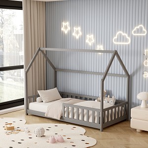 B2bmarkt ΚΡΕΒΑΤΙ ΠΑΙΔΙΚΟ ΜΕ ΚΑΓΚΕΛΑ PHYLLIS HM679.05 τ.MONTESSORI ΞΥΛΟ ΠΕΥΚΟ ΓΚΡΙ-190x90εκ.