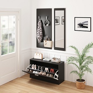 B2bmarkt ΣΕΤ ΕΙΣΟΔΟΥ ΜΕ ΚΑΘΡΕΠΤΗ VERN HM2476.02 ΜΕΛΑΜΙΝΗ ΣΕ WENGE 80x27x175Υεκ