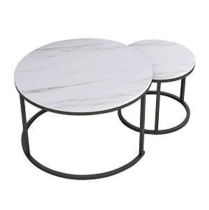 B2bmarkt ΤΡΑΠΕΖΙ ΣΑΛΟΝΙΟΥ ΣΕΤ 2ΤΜΧ MDF ΕΦΕ ΛΕΥΚΟ ΜΑΡΜΑΡΟ ΜΕ ΜΑΥΡΑ ΠΟΔΙΑ Φ80κΦ48εκ.HM8763.12