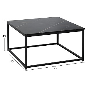 B2bmarkt ΤΡΑΠΕΖΙ ΣΑΛΟΝΙΟΥ BRAYLEN HM8942.13 ΤΕΤΡΑΓΩΝΟ ΜΕ ΜΕΛΑΜΙΝΗ ΜΑΥΡΟ ΜΑΡΜΑΡΟ 75x75x43Υεκ.