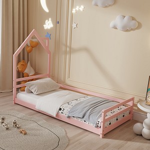 B2bmarkt ΚΡΕΒΑΤΙ ΠΑΙΔΙΚΟ HOUSER HM676.06 τ.MONTESSORI ΞΥΛΟ ΠΕΥΚΟ ΡΟΖ- 190x90εκ