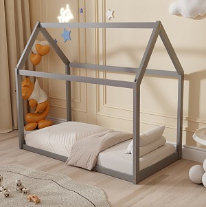 B2bmarkt ΚΡΕΒΑΤΙ ΠΑΙΔΙΚΟ PEPE HM677.05 τ.MONTESSORI ΞΥΛΟ ΠΕΥΚΟ ΓΚΡΙ- 190x90εκ