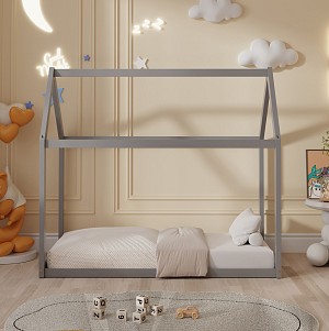 B2bmarkt ΚΡΕΒΑΤΙ ΠΑΙΔΙΚΟ PEPE HM677.05 τ.MONTESSORI ΞΥΛΟ ΠΕΥΚΟ ΓΚΡΙ- 190x90εκ