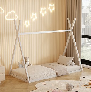 B2bmarkt ΚΡΕΒΑΤΙ ΠΑΙΔΙΚΟ MUNK HM681.03 τ.MONTESSORI ΜΑΣΙΦ ΞΥΛΟ ΠΕΥΚΟΥ ΛΕΥΚΟ- 190x90εκ