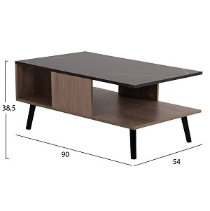 B2bmarkt ΤΡΑΠΕΖΙ ΣΑΛΟΝΙΟΥ ΜΕ ΡΑΦΙ GUNNEZ HM9036.21 ΚΑΡΥΔΙ-ΜΑΥΡΟ ΜΑΡΜΑΡΟ 90x54x38.5Υεκ.