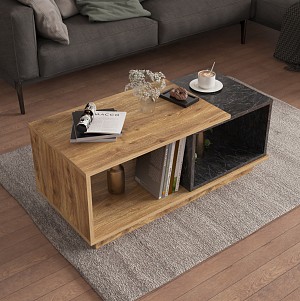 B2bmarkt ΤΡΑΠΕΖΙ ΣΑΛΟΝΙΟΥ TELES HM18181.02 ΜΕΛΑΜΙΝΗ ΣΕ ΦΥΣΙΚΟ & ΜΑΥΡΟ ΜΑΡΜΑΡΟ 100x45x42Υεκ.
