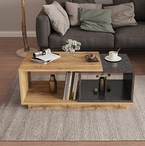 B2bmarkt ΤΡΑΠΕΖΙ ΣΑΛΟΝΙΟΥ TELES HM18181.02 ΜΕΛΑΜΙΝΗ ΣΕ ΦΥΣΙΚΟ & ΜΑΥΡΟ ΜΑΡΜΑΡΟ 100x45x42Υεκ.