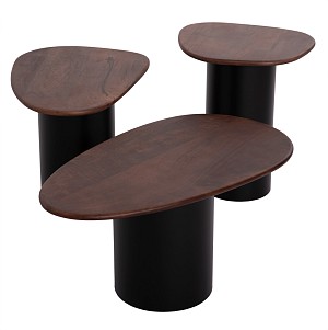 B2bmarkt ΤΡΑΠΕΖΙA ΣΑΛΟΝΙΟΥ 3ΤΜΧ PEBBLES HM18004 MANGO TOP-ΜΕΤΑΛΛΙΚΕΣ ΜΑΥΡΕΣ ΒΑΣΕΙΣ