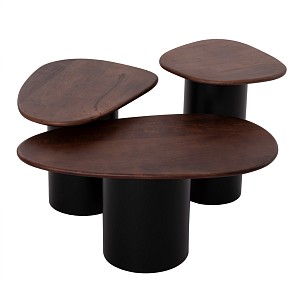 B2bmarkt ΤΡΑΠΕΖΙA ΣΑΛΟΝΙΟΥ 3ΤΜΧ PEBBLES HM18004 MANGO TOP-ΜΕΤΑΛΛΙΚΕΣ ΜΑΥΡΕΣ ΒΑΣΕΙΣ