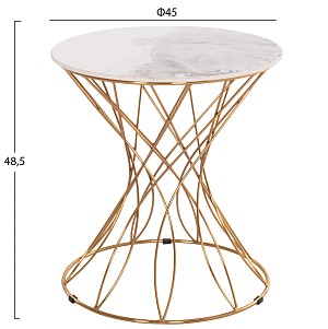 B2bmarkt ΒΟΗΘΗΤΙΚΟ ΤΡΑΠΕΖΑΚΙ RUDY HM18037.01 ΚΕΡΑΜΙΚΟ TOP ΛΕΥΚΟ-ΜΕΤΑΛΛΟ ΧΡΥΣΟ Φ45x48,5Υεκ.