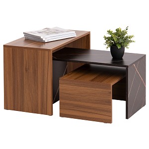 B2bmarkt ΤΡΑΠΕΖΙ ΣΑΛΟΝΙΟΥ ΣΕΤ 3ΤΜΧ BENTIL HM9444.12 ΜΕΛΑΜΙΝΗ ΚΑΡΥΔΙ-ΜΑΥΡΟ ΜΑΡΜΑΡΟ 65x35x45Υεκ