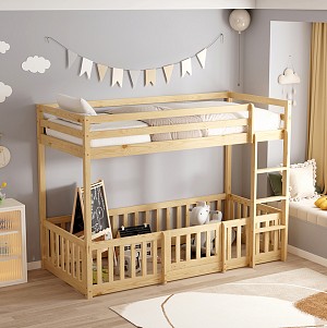 B2bmarkt ΠΑΙΔΙΚΗ ΚΟΥΚΕΤΑ ΜΕ ΠΑΡΚΑΚΙ PLAYKID HM703.01 ΞΥΛΟ ΠΕΥΚΟΥ ΦΥΣΙΚΟ ΓΙΑ 190x90εκ