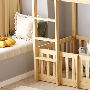 B2bmarkt ΠΑΙΔΙΚΗ ΚΟΥΚΕΤΑ ΜΕ ΠΑΡΚΑΚΙ PLAYKID HM703.01 ΞΥΛΟ ΠΕΥΚΟΥ ΦΥΣΙΚΟ ΓΙΑ 190x90εκ