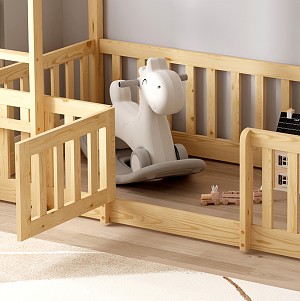 B2bmarkt ΠΑΙΔΙΚΗ ΚΟΥΚΕΤΑ ΜΕ ΠΑΡΚΑΚΙ PLAYKID HM703.01 ΞΥΛΟ ΠΕΥΚΟΥ ΦΥΣΙΚΟ ΓΙΑ 190x90εκ