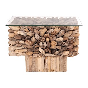 B2bmarkt ΤΡΑΠΕΖΙ ΣΑΛΟΝΙΟΥ ΤΕΤΡΑΓΩΝΟ SPARROW HM9961 DRIFTWOOD--ΓΥΑΛΙ 75x75x51Υεκ.