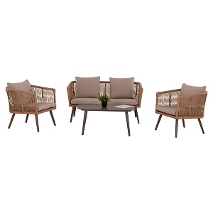B2bmarkt ΣΑΛΟΝΙ ΕΞ.ΧΩΡΟΥ 4ΤΜΧ FREJA HM6057.04 ΑΛΟΥΜ.ΚΑΠΟΥΤΣΙΝΟ-PE RATTAN & ΜΑΞΙΛΑΡΙΑ ΜΠΕΖ