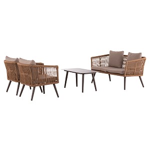 B2bmarkt ΣΑΛΟΝΙ ΕΞ.ΧΩΡΟΥ 4ΤΜΧ FREJA HM6057.04 ΑΛΟΥΜ.ΚΑΠΟΥΤΣΙΝΟ-PE RATTAN & ΜΑΞΙΛΑΡΙΑ ΜΠΕΖ
