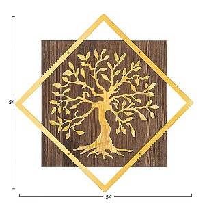 B2bmarkt ΔΙΑΚΟΣΜΗΤΙΚΟ ΤΟΙΧΟΥ ΔΕΝΤΡΟ HM4752-ΦΥΛΛΑ ΜΕΤΑΛΛΟΥ ΧΡΥΣΑ-ΞΥΛΟ 54x3(βάθος)x54Υεκ.