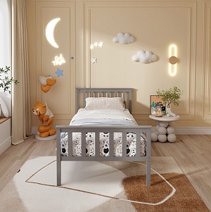 B2bmarkt ΚΡΕΒΑΤΙ ΠΑΙΔΙΚΟ ΜΕ ΣΤΡΩΜΑ GIMLY HM21300.02 ΞΥΛΟ ΠΕΥΚΟΥ ΣΕ ΓΚΡΙ- ΓΙΑ ΣΤΡΩΜΑ 90x190εκ
