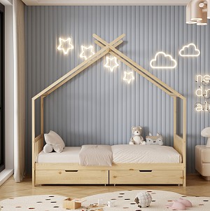 B2bmarkt ΚΡΕΒΑΤΙ ΠΑΙΔΙΚΟ ΜΕ ΣΤΡΩΜΑ KLARICE HM21305 ΞΥΛΟ ΠΕΥΚΟΥ ΣΕ ΦΥΣΙΚΟ--ΣΤΡΩΜΑ 90x190εκ