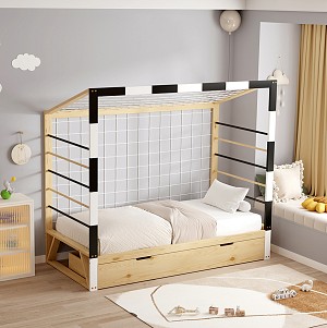 B2bmarkt ΚΡΕΒΑΤΙ ΠΑΙΔΙΚΟ ΜΕ ΣΤΡΩΜΑ GOALIE HM21309 ΠΕΥΚΟ ΦΥΣΙΚΟ-ΛΕΥΚΟ-ΜΑΥΡΟ--ΣΤΡΩΜΑ 90x190εκ