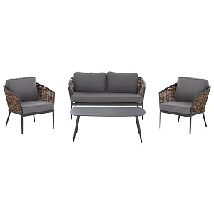 B2bmarkt ΣΕΤ ΣΑΛΟΝΙ 4ΤΜΧ CASSIAN HM6552.01 ΑΛΟΥΜΙΝΙΟ & ΜΑΞΙΛΑΡΙΑ ΓΚΡΙ-ΜΠΕΖ P.E.RATTAN