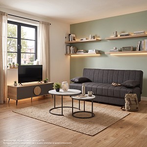 B2bmarkt ΦΟΙΤΗΤΙΚΟ ΣΕΤ ΣΑΛΟΝΙΟΥ 3ΤΜΧ HM11387 ΥΦΑΣΜΑ ΓΚΡΙ--ΜΕΛΑΜΙΝΗ SONAMA/ΓΚΡΙ--MDF ΛΕΥΚΟ ΜΑΡΜΑΡΟ